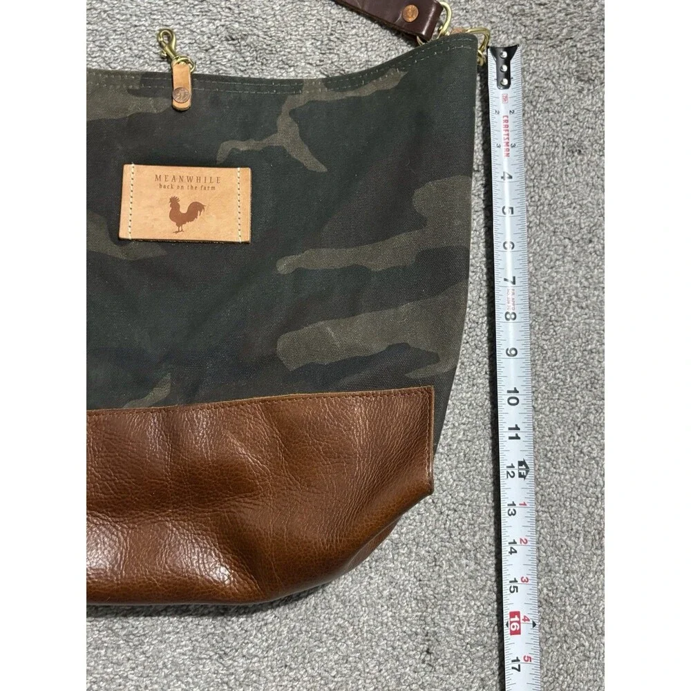 Meanwhile Back On The Farm Camo Canvas & Leather Convertible Tote Satchel Anthro